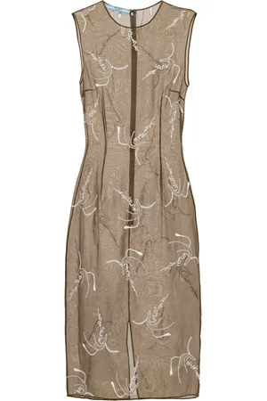 Prada Vestido midi de seda bordado