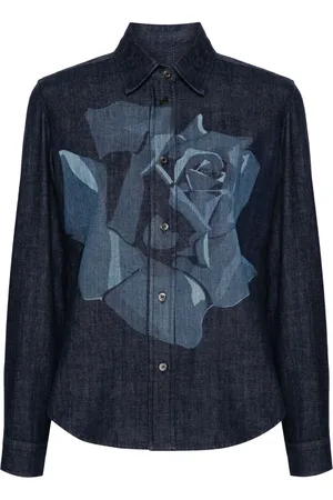 Kenzo Camisa de mezclilla con estampado de rosa