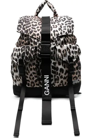 Ganni Mochila con estampado de leopardo