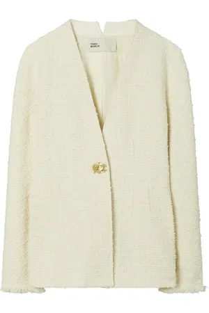 Tory Burch Chamarra de tweed con cuello en V