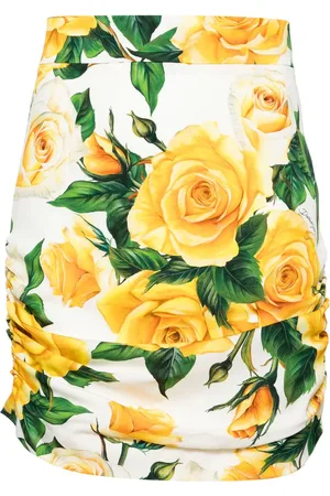 Dolce & Gabbana Falda corta de charmeuse con rosa estampada