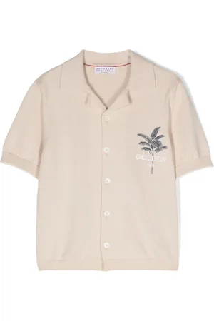 Brunello Cucinelli Camisa de tejido fino con palmeras estampadas