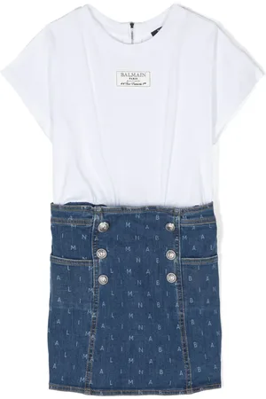 Balmain Vestido estilo playera con aplique del logo