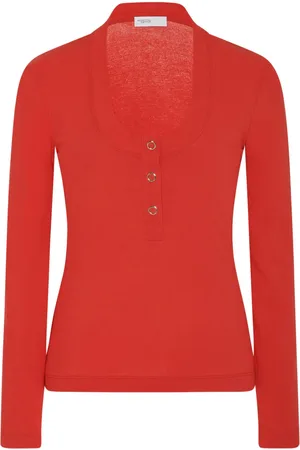 ROSETTA GETTY Top tejido de canalé con cuello henley
