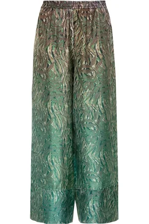 PIERRE-LOUIS MASCIA Pantalones de seda con hojas estampadas