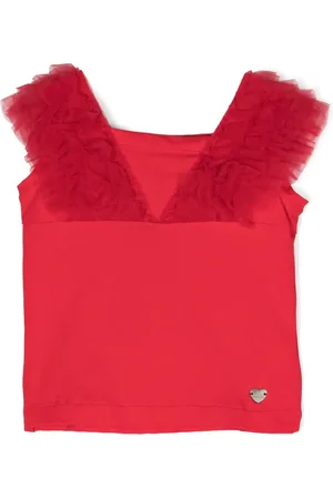 MONNALISA Top con cuello en V y placa del logo