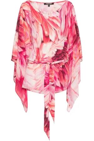 Roberto Cavalli Caftán corto con estampado de plumaje