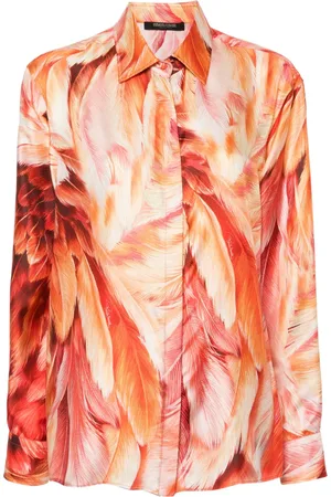 Roberto Cavalli Camisa de seda con estampado de plumaje