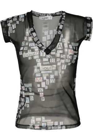 AMIR SLAMA Playera transparente con texto estampado