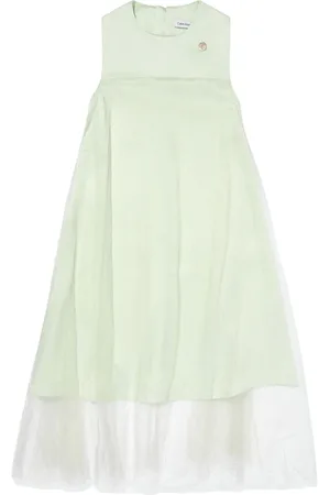 Calvin Klein Vestido de corte imperio con capa de tul
