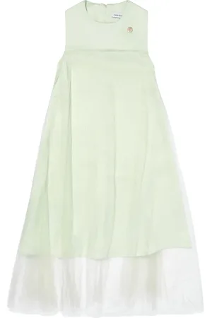 Calvin Klein Vestido de corte imperio con capa de tul