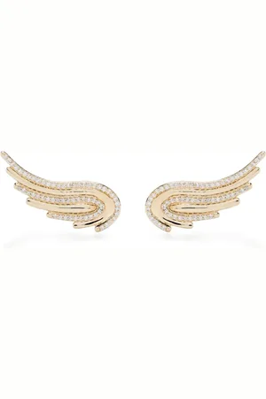 Adina Reyter Aretes Large Flight Wings en oro amarillo de 14kt con diamante