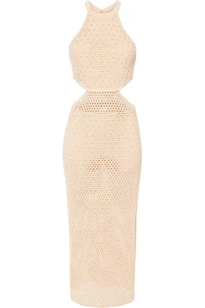 Twin-Set Vestido largo de tejido flojo con detalles de strass