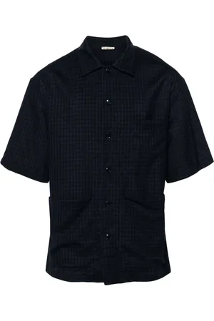 BARENA Camisa con cuello cubano y cuadros estampados