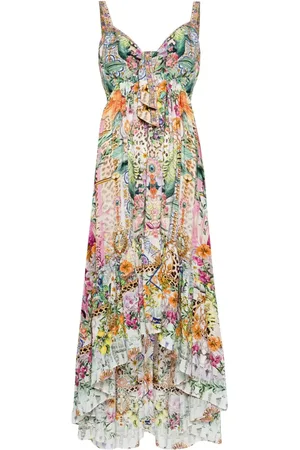 Camilla Vestido midi de seda con estampado floral