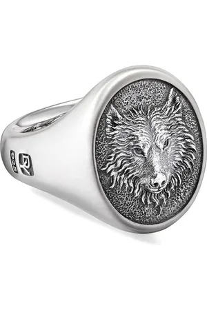 David Yurman Anillo de sello Petrvs Wolf en plata de ley de 21.5mm