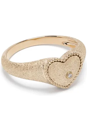 YVONNE LÉON Anillo de sello Baby Chevalière Coeur en oro amarillo de 9kt con diamante