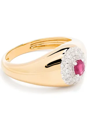 YVONNE LÉON Anillo de sello hevalière Pompadour en oro amarillo de 18kt con diamantes y esmeraldas