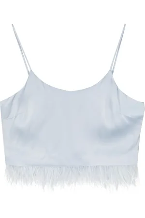 Twin-Set Top corto con efecto satinado y ribete de plumas
