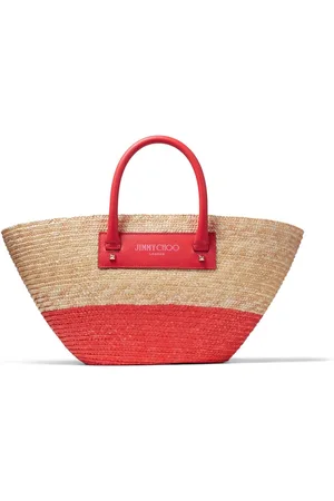 Jimmy Choo Tote de rafia pequeña con logo estampado