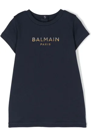 Balmain Vestido estilo playera con logo estampado