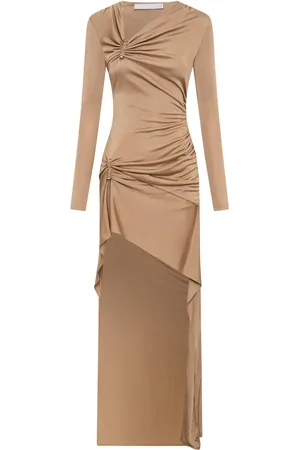 DION LEE Vestido largo asimétrico con detalle fruncido