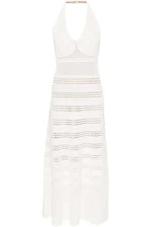 Twin-Set Vestido midi de crochet con cuello halter