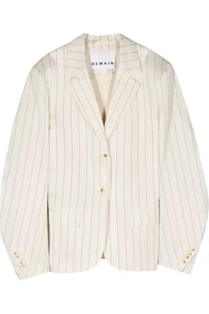 REMAIN Blazer Drapy con botones y rayas diplomáticas estampadas
