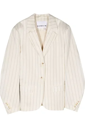 REMAIN Blazer Drapy con botones y rayas diplomáticas estampadas