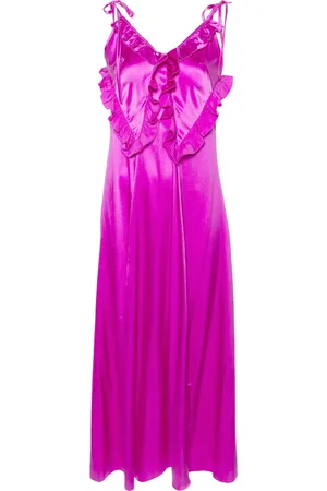 PNK Vestido largo de seda con detalle de volantes