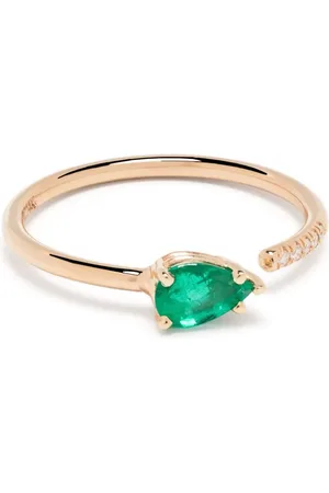 Zoe Chicco Anillo abierto en oro amarillo de 14kt con diamante y esmeralda