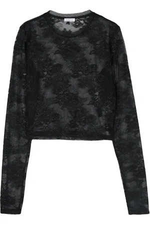 Patrizia Pepe Top corto con diseño transparente y encaje floral