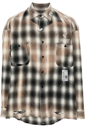 Maison Mihara Yasuhiro Camisa con efecto envejecido y estampado de cuadros