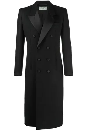 Saint Laurent Abrigo con solapa de seda y doble botonadura