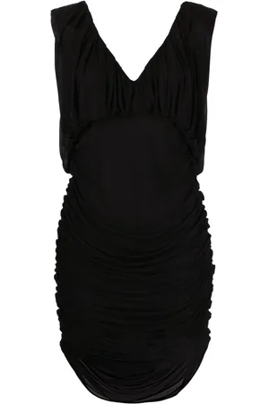 Saint Laurent Vestido corto con diseño fruncido y cuello en V