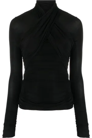 Saint Laurent Playera semitransparente con cuello vuelto