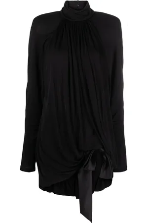 Saint Laurent Vestido corto con diseño drapeado y cuello de tortuga