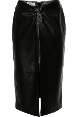 Saint Laurent Falda midi con diseño fruncido