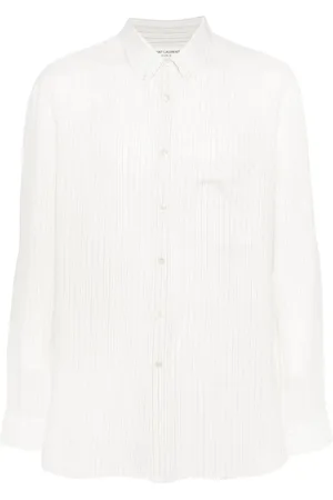 Saint Laurent Camisa con rayas estampadas y logo bordado