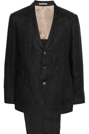 Brunello Cucinelli Traje con tejido melange y botones