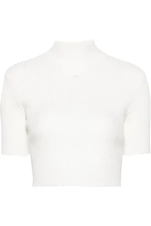 Courrèges Top tejido de canalé con cuello falso