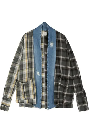 GREG LAUREN Chamarra con cuadros estampados y diseño patchwork