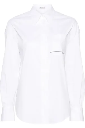 Brunello Cucinelli Camisa de popelina con cadena Monili