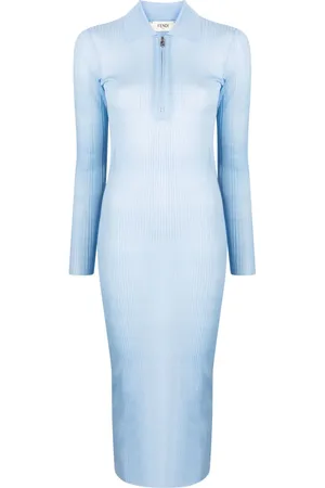 Fendi Vestido midi tejido de canalé manga larga