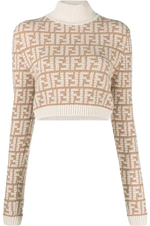 Fendi Suéter de cachemira corto con logo FF en jacquard