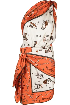 Fendi Vestido de seda con un hombro descubierto y estampado