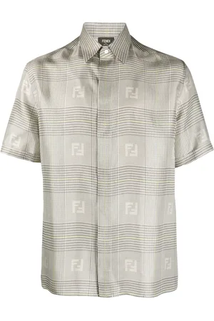 Fendi Camisa de seda con estampado de cuadros Príncipe de Gales