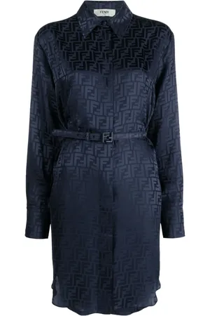 Fendi Vestido camisero de seda con logo FF en jacquard