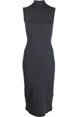Fendi Vestido midi tejido de canalé con logo FF en intarsia