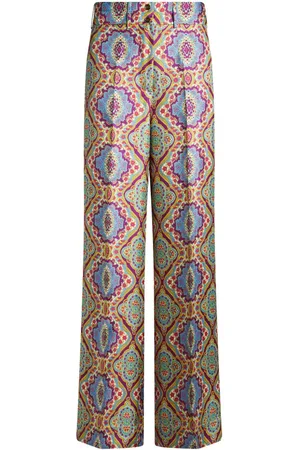Etro Pantalones de seda con estampado de medallón